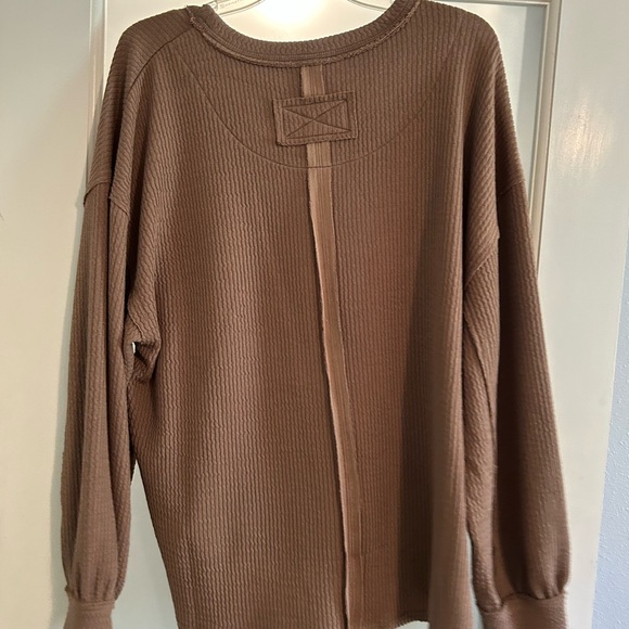 Brown Ribbed Long Sleeve Top - Picture 4 of 4